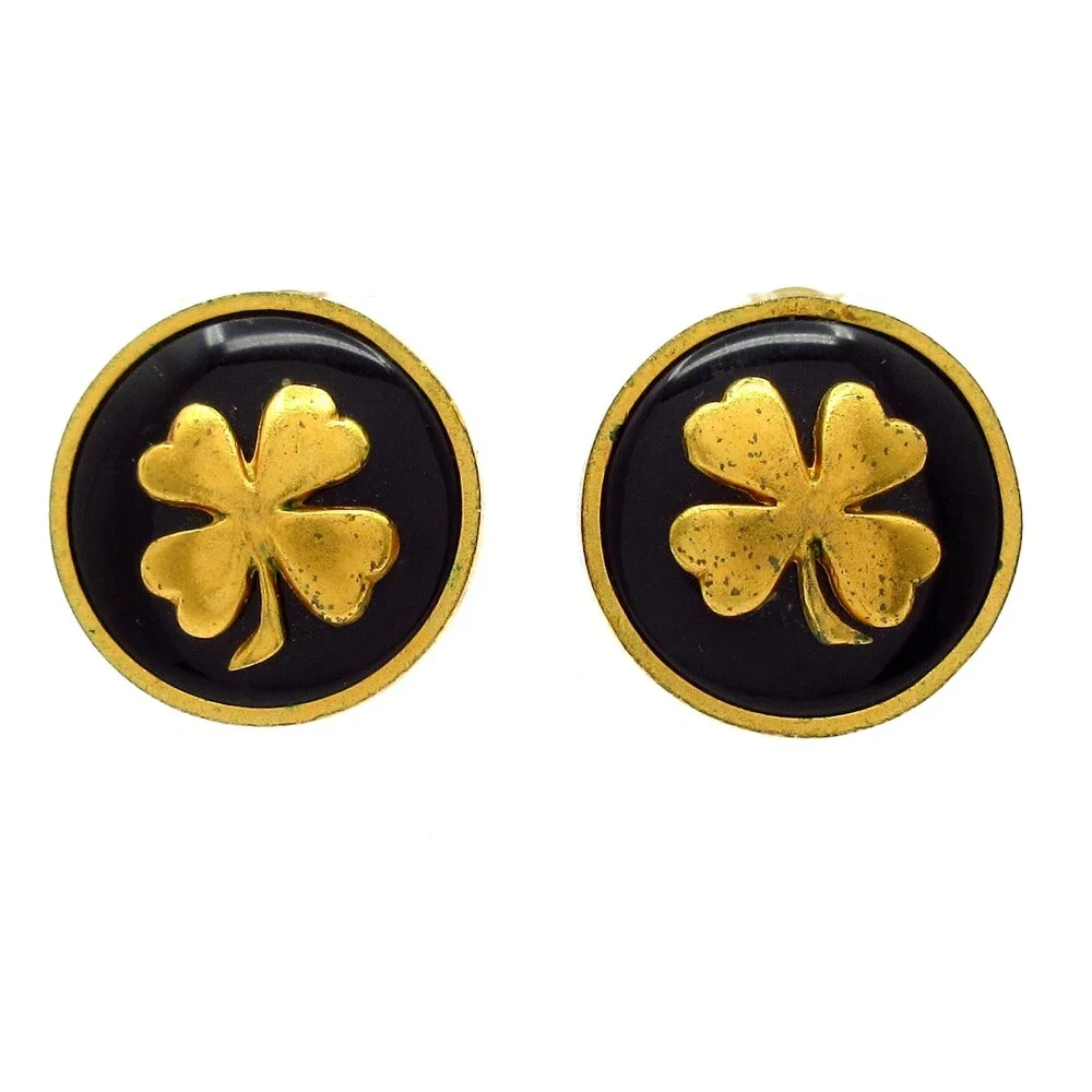 Chanel Clip On Earrings Black Gold Hardware Plastic
